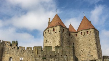 Fransa 'da Carcassonne Kalesi. Etkileyici ortaçağ kalesi.