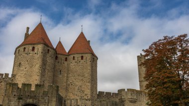 Fransa 'da Carcassonne Kalesi. Etkileyici ortaçağ kalesi.