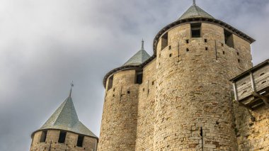 Fransa 'da Carcassonne Kalesi. Etkileyici ortaçağ kalesi.