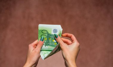 EURO para banknotları, EUR 'un detaylı fotoğrafı. Avrupa Birliği para birimi