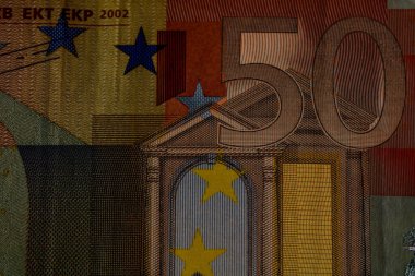 EURO para banknotları, EUR 'un detaylı fotoğrafı. Avrupa Birliği para birimi