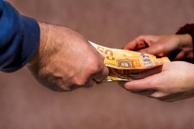 EURO para banknotları, EUR 'un detaylı fotoğrafı. Avrupa Birliği para birimi