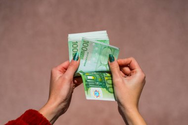 EURO para banknotları, EUR 'un detaylı fotoğrafı. Avrupa Birliği para birimi