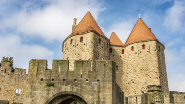 Fransa 'da Carcassonne Kalesi. Etkileyici ortaçağ kalesi.