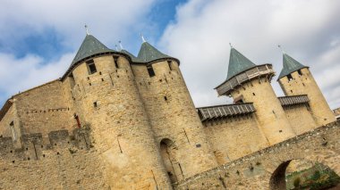 Fransa 'da Carcassonne Kalesi. Etkileyici ortaçağ kalesi.