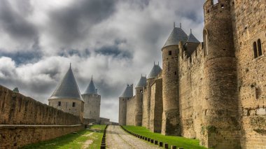 Fransa 'da Carcassonne Kalesi. Etkileyici ortaçağ kalesi.