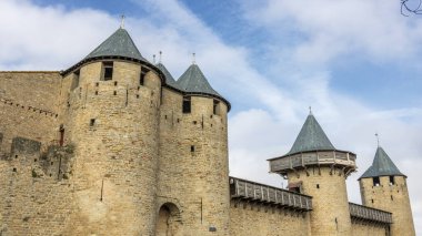 Fransa 'da Carcassonne Kalesi. Etkileyici ortaçağ kalesi.