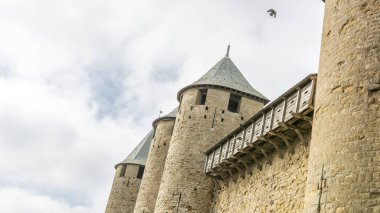 Fransa 'da Carcassonne Kalesi. Etkileyici ortaçağ kalesi.