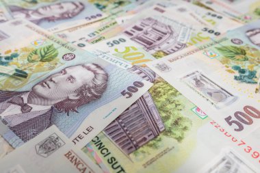 500 LEI banknot ayrıntıları - Romanya parası, enflasyon ve ekonomi konsepti