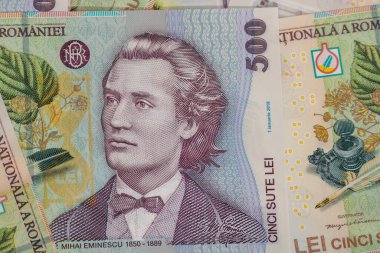 500 LEI banknot ayrıntıları - Romanya parası, enflasyon ve ekonomi konsepti