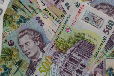 500 LEI banknot ayrıntıları - Romanya parası, enflasyon ve ekonomi konsepti