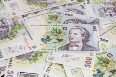 500 LEI banknot ayrıntıları - Romanya parası, enflasyon ve ekonomi konsepti