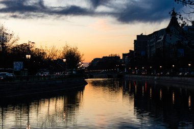 Bridge over Dambovita River. Cityscape Bucharest, Romania, 2023