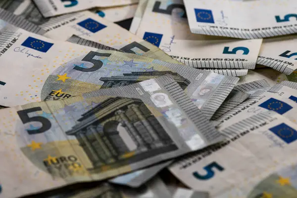 5 Avro banknotları. Tasarruf, gelir veya yatırımı temsil eden Avro para arkaplanı