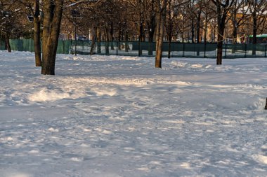 Kar yağışlı bir kış sabahı Izvor 'un güzel halk parkında manzara. Bükreş, Romanya 'dan Izvor Park