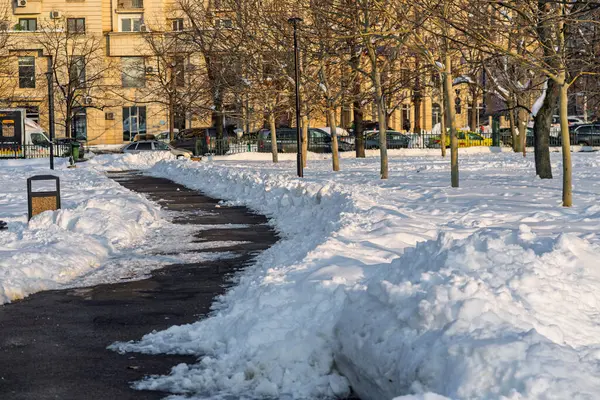 Kar yağışlı bir kış sabahı Izvor 'un güzel halk parkında manzara. Bükreş, Romanya 'dan Izvor Park