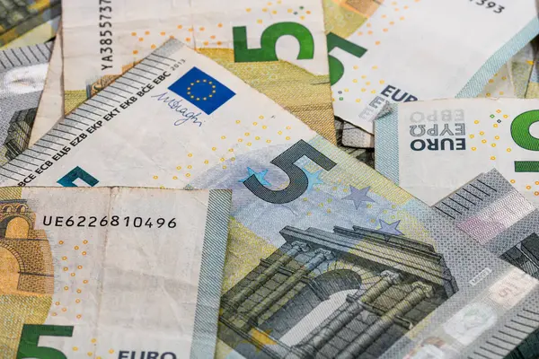 5 Avro banknotları. Tasarruf, gelir veya yatırımı temsil eden Avro para arkaplanı