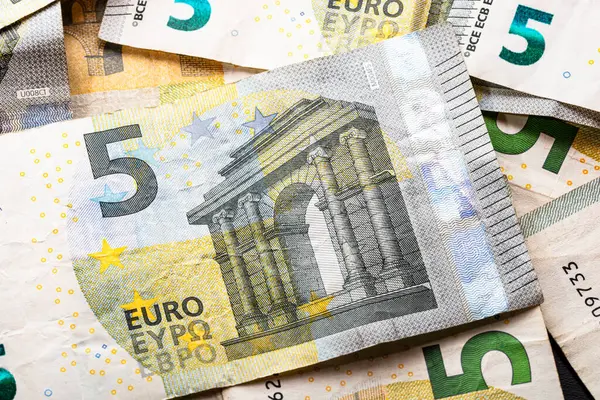 5 Avro banknotları. Tasarruf, gelir veya yatırımı temsil eden Avro para arkaplanı