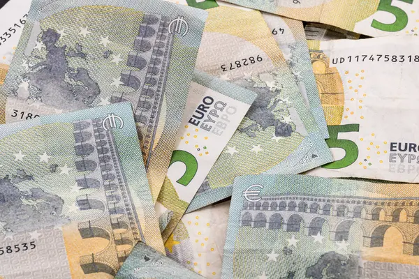 5 Avro banknotları. Tasarruf, gelir veya yatırımı temsil eden Avro para arkaplanı