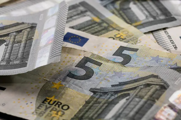 5 Avro banknotları. Tasarruf, gelir veya yatırımı temsil eden Avro para arkaplanı