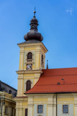 Sibiu, Romanya. Ortaçağ Sakson şehrinin tarihi merkezi ünlü Transilvanya 'da, Doğu Avrupa' da seyahat sahası