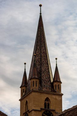 Sibiu, Romanya. Ortaçağ Sakson şehrinin tarihi merkezi ünlü Transilvanya 'da, Doğu Avrupa' da seyahat sahası