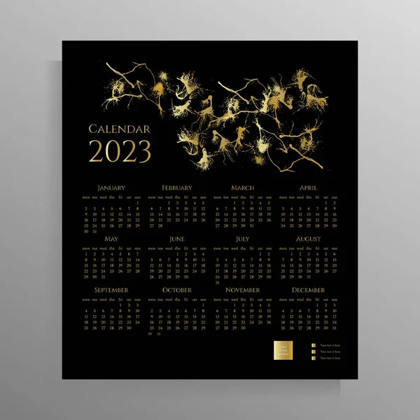 Calendário Parede Para 2023 Por Meses Layout Design Rigoroso Cartaz — Vetor de Stock