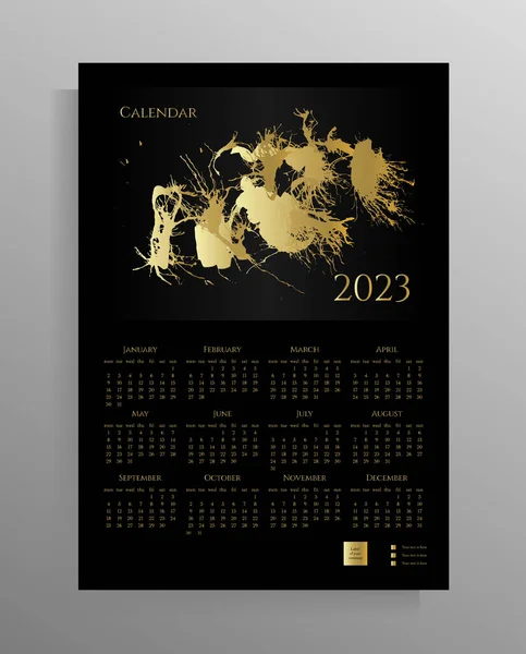 Настінний Календар 2023 Місяців Строге Планування Плаката Флаєра Колір Чорний — стоковий вектор