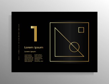 Cover for brochure, booklet, book, poster, flyer. Vector geometric design template with golden lines. Format horizontal A4.