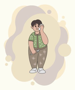 A young friendly man is talking on the phone. Color vector doodle illustration.