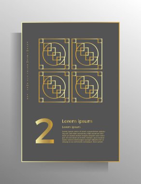 Cover in geometric style. Design template for book, booklet, brochure, poster, folder, flyer, textbook. A4 format. Vector pattern with golden lines.