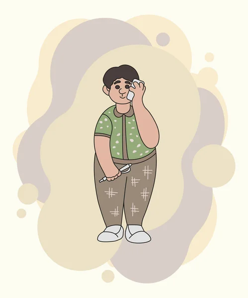 Jeune Homme Amical Parle Téléphone Illustration Vectorielle Doodle Couleur — Image vectorielle