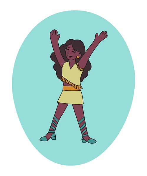 Young Woman Dancing Cheerful Doodle Character Vector Bright Illustration — Διανυσματικό Αρχείο
