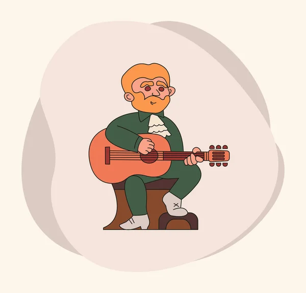 Kytaru Hraje Vousáč Obleku Veselý Charakter Vtipné Barevné Vektory Izolované — Stockový vektor
