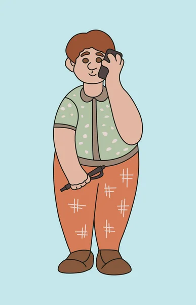 Jeune Homme Amical Parle Téléphone Illustration Style Dessin Animé Vectoriel — Image vectorielle