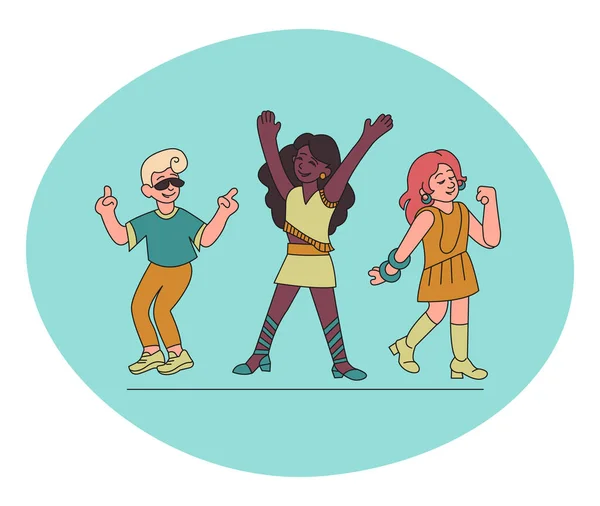 People Having Fun Dancing Different Cheerful Doodle Characters Different Gender — Stockvektor
