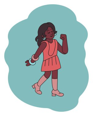 A young woman is dancing. Cheerful doodle character. Vector bright illustration.