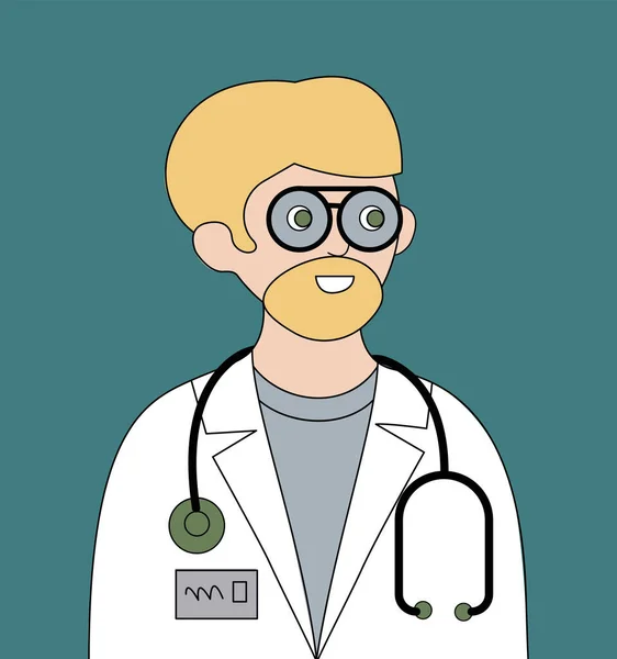 Doctor Man Retrato Hombre Con Vestido Médico Gafas Con Estetoscopio — Vector de stock