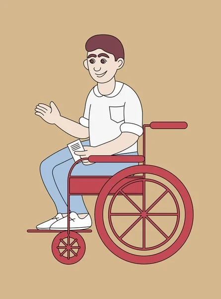 車椅子の男だ 障害者キャラクターの漫画スタイル ベクトルカラーイラスト — ストックベクタ