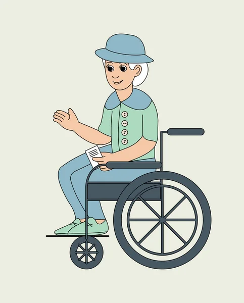 Ältere Frau Rollstuhl Behinderte Charakter Cartoon Stil Vektorfarbige Illustration — Stockvektor