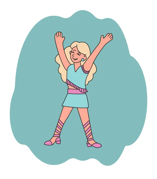 一个年轻的女人在跳舞 快乐的金发美女矢量彩色插图卡通画风格 — 图库矢量图片