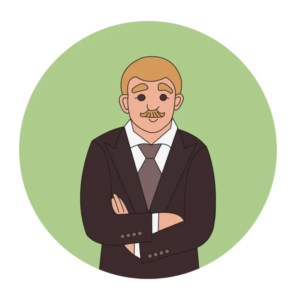 Homme Costume Affaires Portrait Caractère Style Dessin Animé Illustration Couleur — Image vectorielle