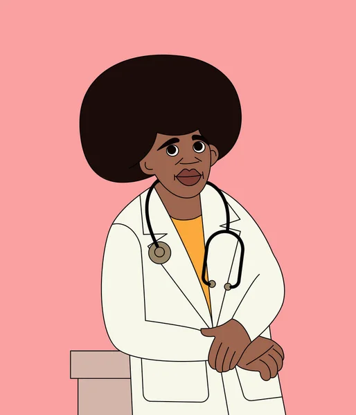Φιλικός Αφρικανός Θεραπευτής Προσωπογραφία Νεαρού Γιατρού Ιατρική Ποδιά Και Στηθοσκόπιο — Διανυσματικό Αρχείο