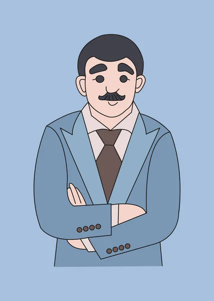 Homme Costume Affaires Portrait Caractère Style Dessin Animé Illustration Couleur — Image vectorielle