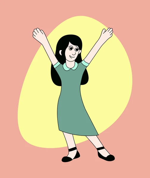 Jovem Morena Dançando Divertindo Estilo Desenho Animado Personagem Engraçado Ilustração — Vetor de Stock