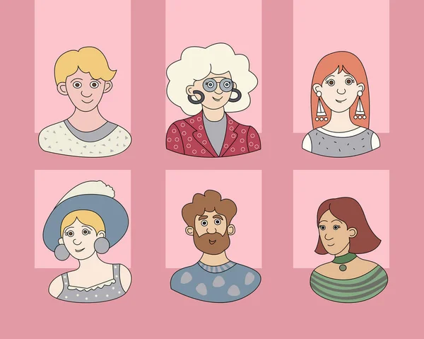 Unterschiedliche Menschen Eine Reihe Lustiger Charaktere Männer Und Frauen Mit — Stockvektor