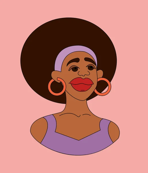 Portrét Mladé Krásné Afričanky Vektorová Barva Ilustrace Kreslený Styl — Stockový vektor
