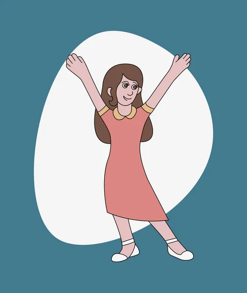 Jovem Morena Dançando Divertindo Estilo Desenho Animado Personagem Engraçado Ilustração — Vetor de Stock