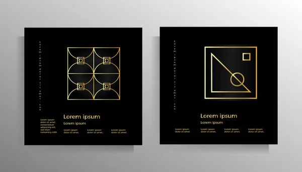小册子 小册子 文件夹的封面 具有金线的现代几何设计 一套正方形矢量模板 — 图库矢量图片