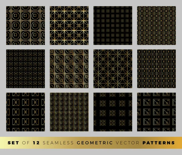Set Geometric Seamless Patterns Collection Vector Black Gold Patterns Textiles — Stock Vector